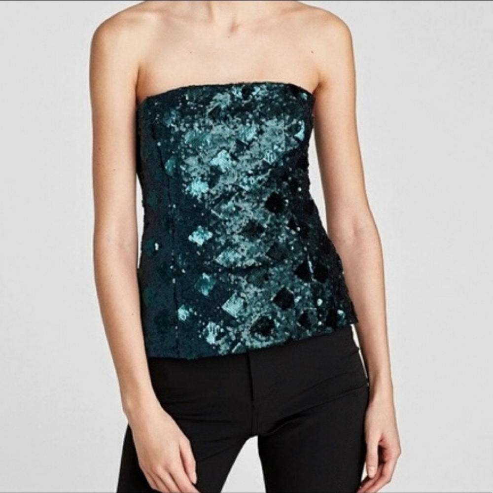 ZARA Sequin Tube Top Strapless Diamond Club